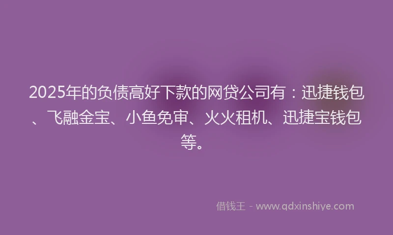 2025年的负债高好下款的网贷公司有：迅捷钱包、飞融金宝、小鱼免审、火火租机、迅捷宝钱包等。