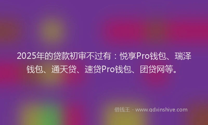 2025年的贷款初审不过有：悦享Pro钱包、瑞泽钱包、通天贷、速贷Pro钱包、团贷网等。
