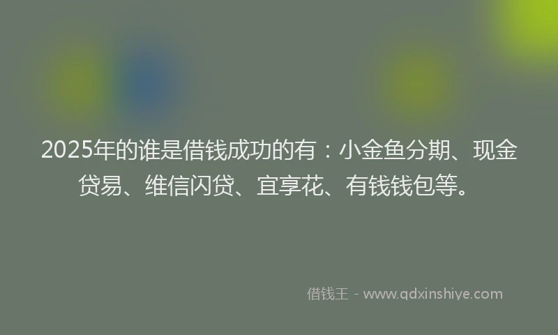 2025年的谁是借钱成功的有：小金鱼分期、现金贷易、维信闪贷、宜享花、有钱钱包等。