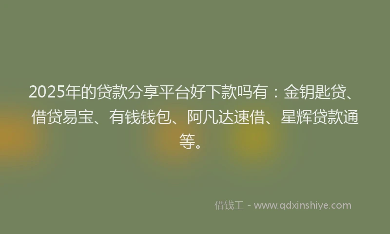 2025年的贷款分享平台好下款吗有：金钥匙贷、借贷易宝、有钱钱包、阿凡达速借、星辉贷款通等。