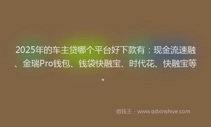2025年的车主贷哪个平台好下款有：现金流速融、金瑞Pro钱包、钱袋快融宝、时代花、快融宝等。