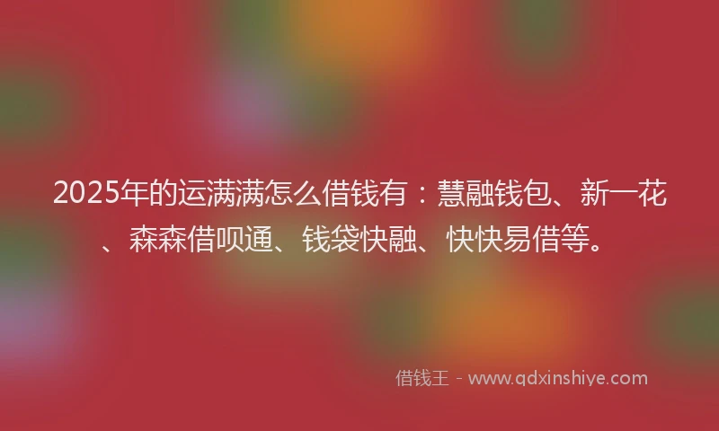 2025年的运满满怎么借钱有：慧融钱包、新一花、森森借呗通、钱袋快融、快快易借等。