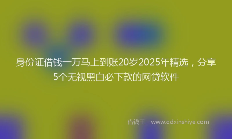 身份证借钱一万马上到账20岁2025年精选，分享5个无视黑白必下款的网贷软件