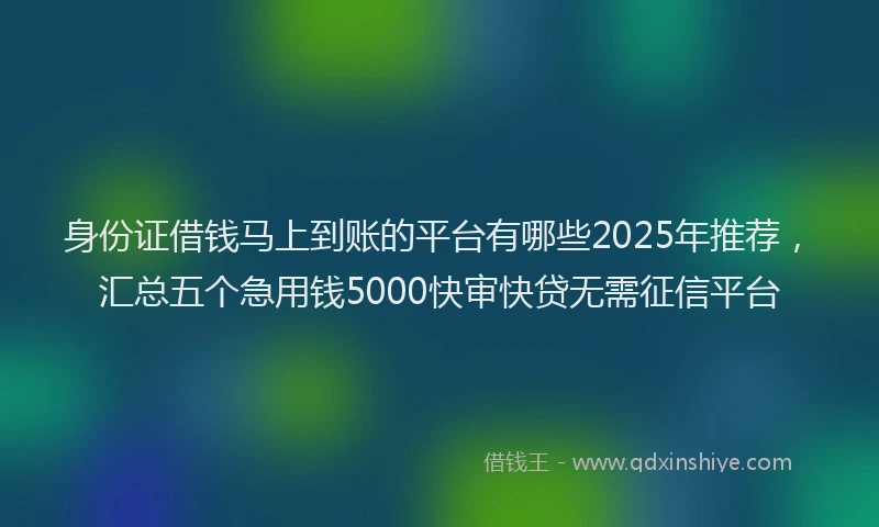 身份证借钱马上到账的平台有哪些2025年推荐，汇总五个急用钱5000快审快贷无需征信平台