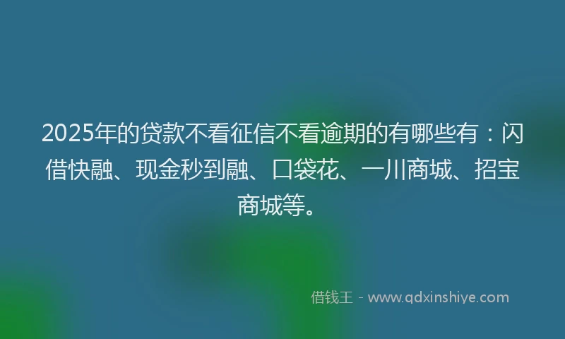 2025年的贷款不看征信不看逾期的有哪些有：闪借快融、现金秒到融、口袋花、一川商城、招宝商城等。