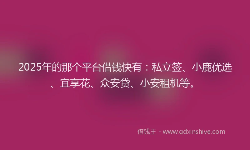 2025年的那个平台借钱快有：私立签、小鹿优选、宜享花、众安贷、小安租机等。