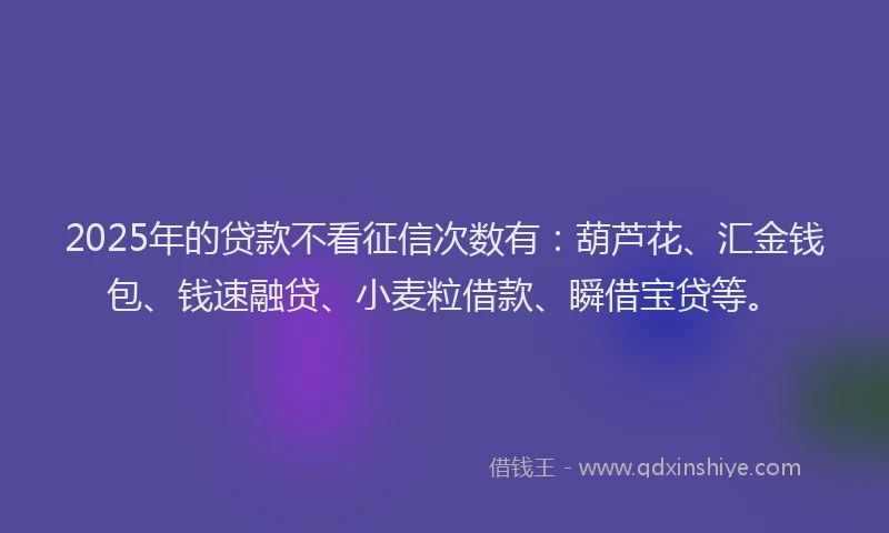 2025年的贷款不看征信次数有：葫芦花、汇金钱包、钱速融贷、小麦粒借款、瞬借宝贷等。