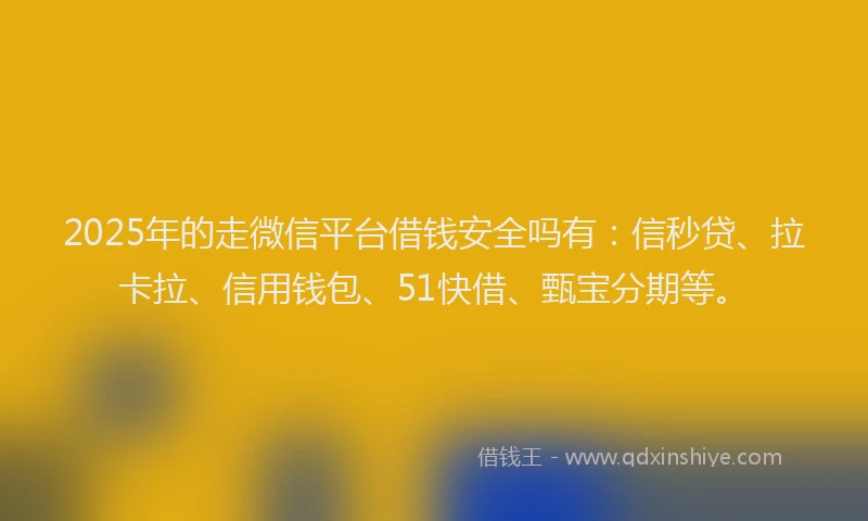 2025年的走微信平台借钱安全吗有：信秒贷、拉卡拉、信用钱包、51快借、甄宝分期等。