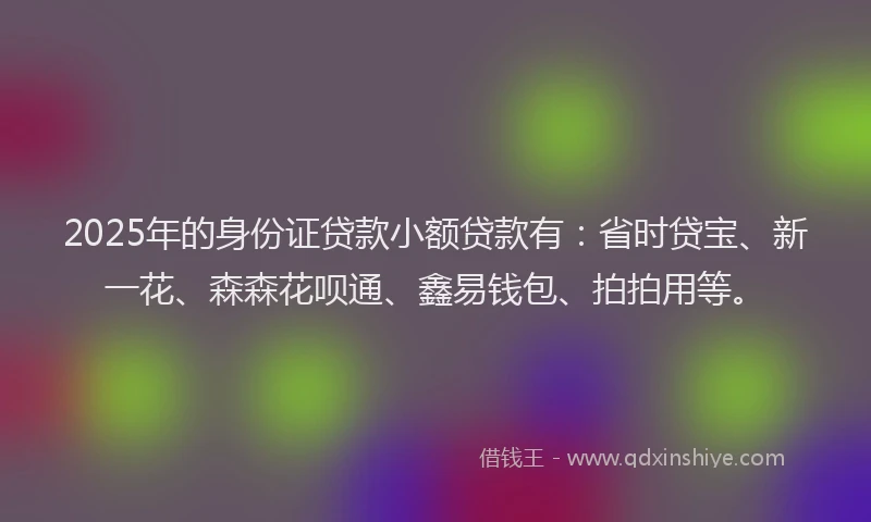 2025年的身份证贷款小额贷款有：省时贷宝、新一花、森森花呗通、鑫易钱包、拍拍用等。