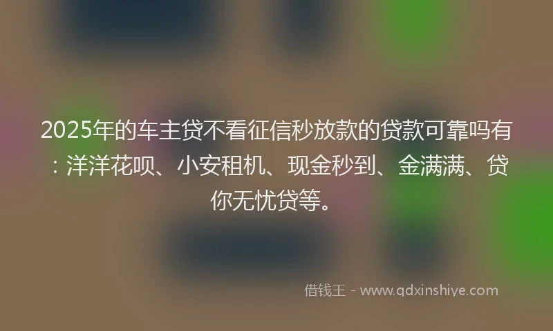 2025年的车主贷不看征信秒放款的贷款可靠吗有：洋洋花呗、小安租机、现金秒到、金满满、贷你无忧贷等。