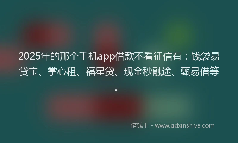 2025年的那个手机app借款不看征信有：钱袋易贷宝、掌心租、福星贷、现金秒融途、甄易借等。