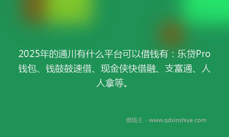 2025年的通川有什么平台可以借钱有：乐贷Pro钱包、钱鼓鼓速借、现金侠快借融、支富通、人人拿等。