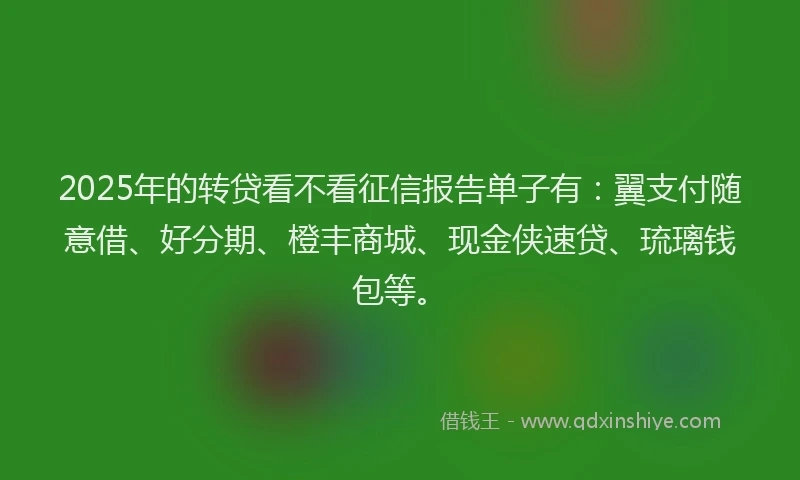 2025年的转贷看不看征信报告单子有：翼支付随意借、好分期、橙丰商城、现金侠速贷、琉璃钱包等。