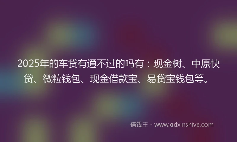 2025年的车贷有通不过的吗有：现金树、中原快贷、微粒钱包、现金借款宝、易贷宝钱包等。