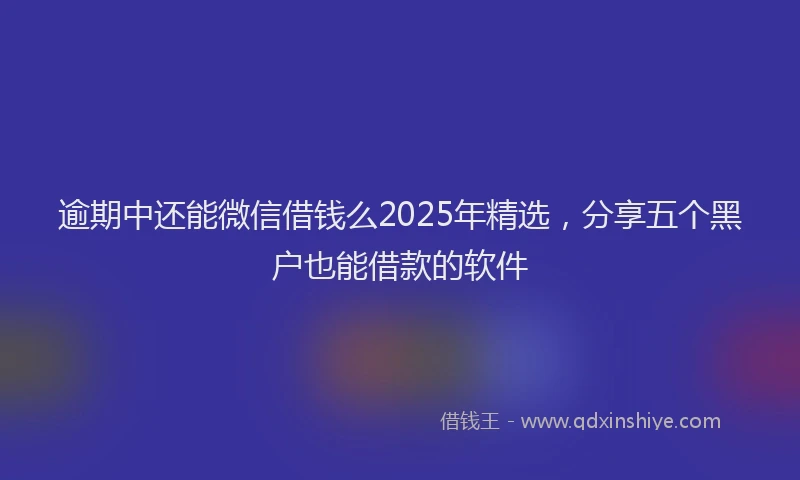 逾期中还能微信借钱么2025年精选，分享五个黑户也能借款的软件