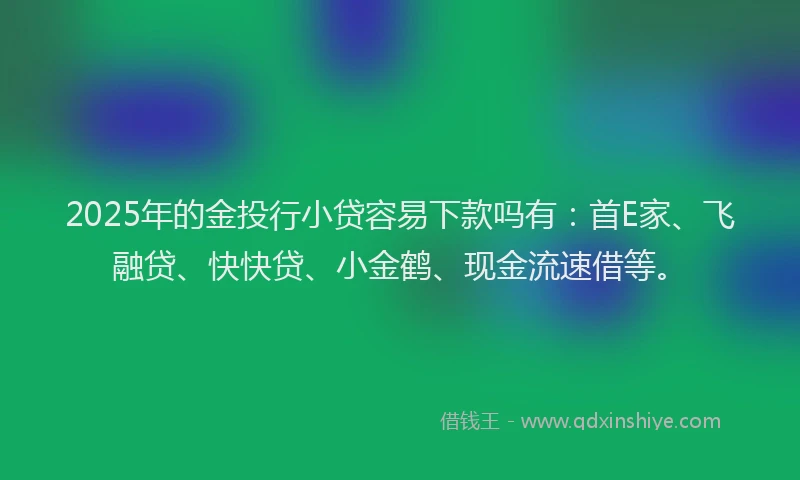 2025年的金投行小贷容易下款吗有：首E家、飞融贷、快快贷、小金鹤、现金流速借等。