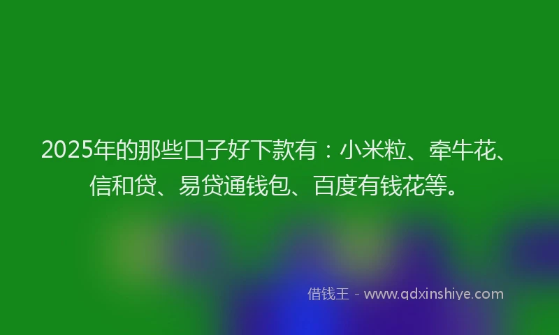2025年的那些口子好下款有：小米粒、牵牛花、信和贷、易贷通钱包、百度有钱花等。