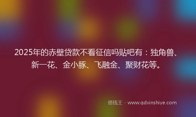 2025年的赤壁贷款不看征信吗贴吧有：独角兽、新一花、金小豚、飞融金、聚财花等。