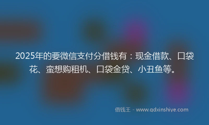 2025年的要微信支付分借钱有：现金借款、口袋花、蛮想购租机、口袋金贷、小丑鱼等。