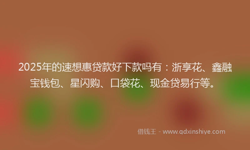 2025年的速想惠贷款好下款吗有：浙享花、鑫融宝钱包、星闪购、口袋花、现金贷易行等。