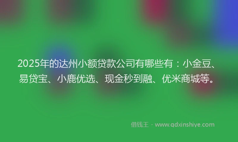 2025年的达州小额贷款公司有哪些有：小金豆、易贷宝、小鹿优选、现金秒到融、优米商城等。