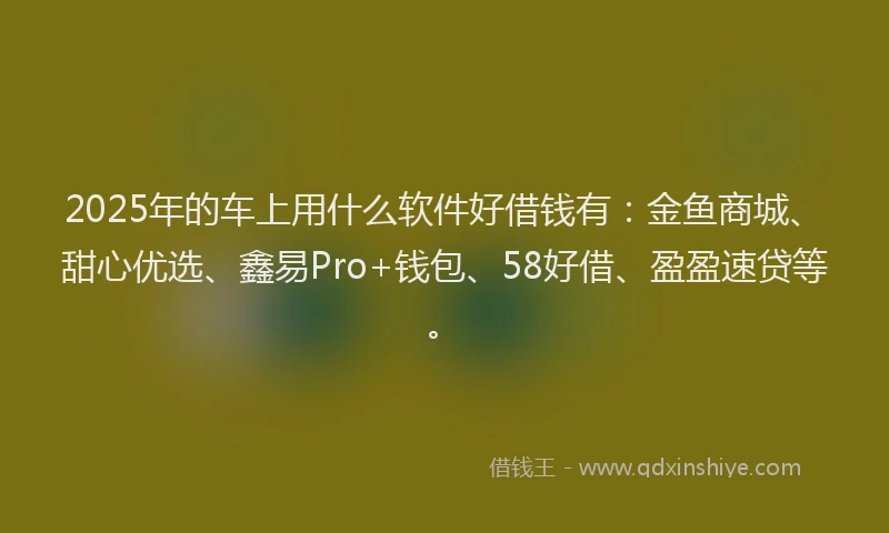 2025年的车上用什么软件好借钱有：金鱼商城、甜心优选、鑫易Pro+钱包、58好借、盈盈速贷等。