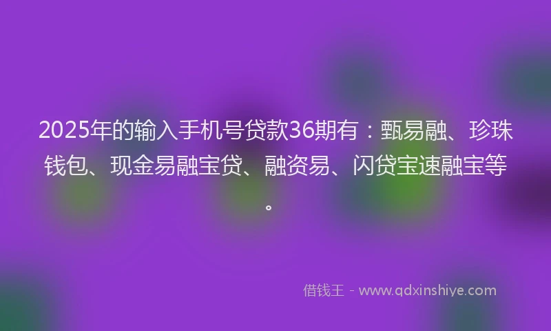 2025年的输入手机号贷款36期有：甄易融、珍珠钱包、现金易融宝贷、融资易、闪贷宝速融宝等。
