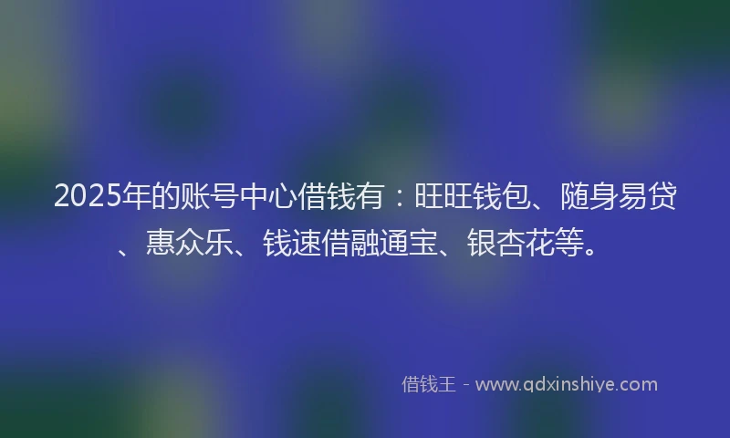 2025年的账号中心借钱有：旺旺钱包、随身易贷、惠众乐、钱速借融通宝、银杏花等。