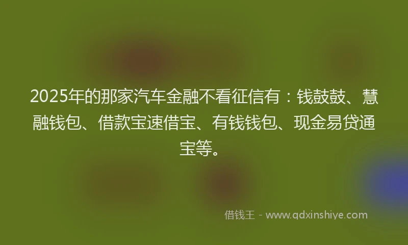 2025年的那家汽车金融不看征信有：钱鼓鼓、慧融钱包、借款宝速借宝、有钱钱包、现金易贷通宝等。