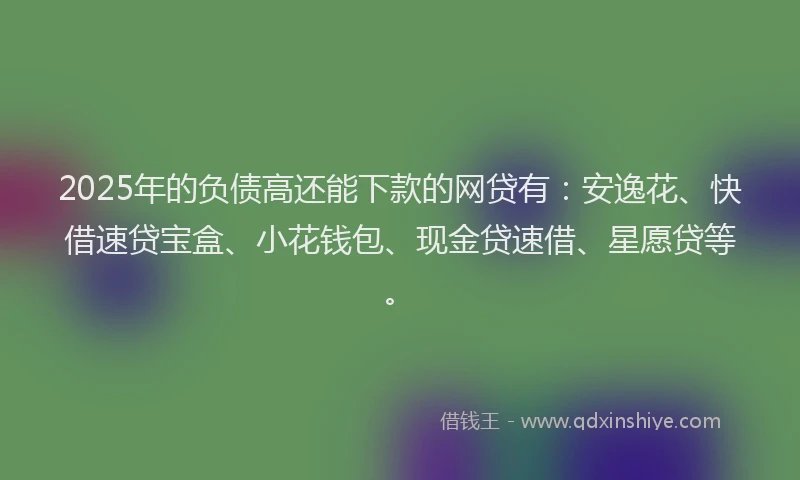 2025年的负债高还能下款的网贷有：安逸花、快借速贷宝盒、小花钱包、现金贷速借、星愿贷等。