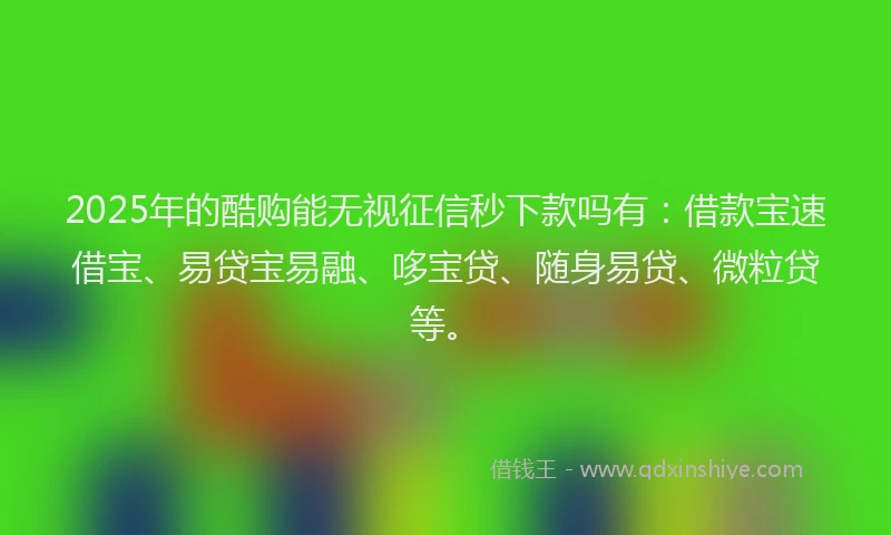 2025年的酷购能无视征信秒下款吗有：借款宝速借宝、易贷宝易融、哆宝贷、随身易贷、微粒贷等。