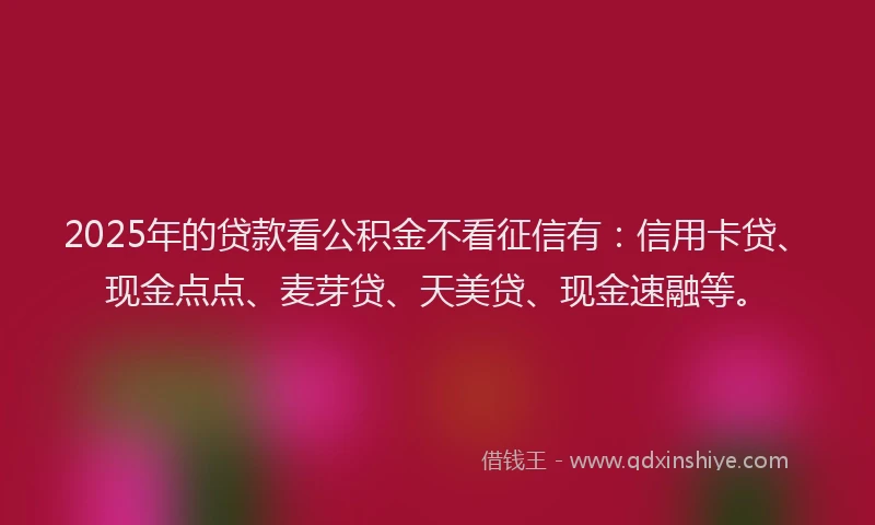 2025年的贷款看公积金不看征信有：信用卡贷、现金点点、麦芽贷、天美贷、现金速融等。