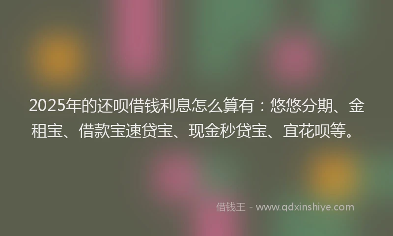 2025年的还呗借钱利息怎么算有：悠悠分期、金租宝、借款宝速贷宝、现金秒贷宝、宜花呗等。