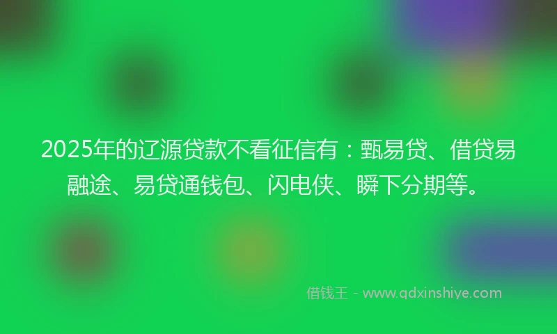 2025年的辽源贷款不看征信有：甄易贷、借贷易融途、易贷通钱包、闪电侠、瞬下分期等。