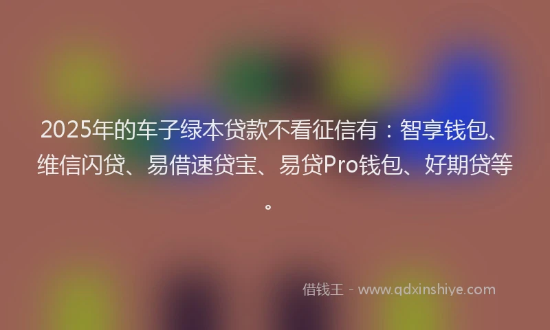 2025年的车子绿本贷款不看征信有：智享钱包、维信闪贷、易借速贷宝、易贷Pro钱包、好期贷等。