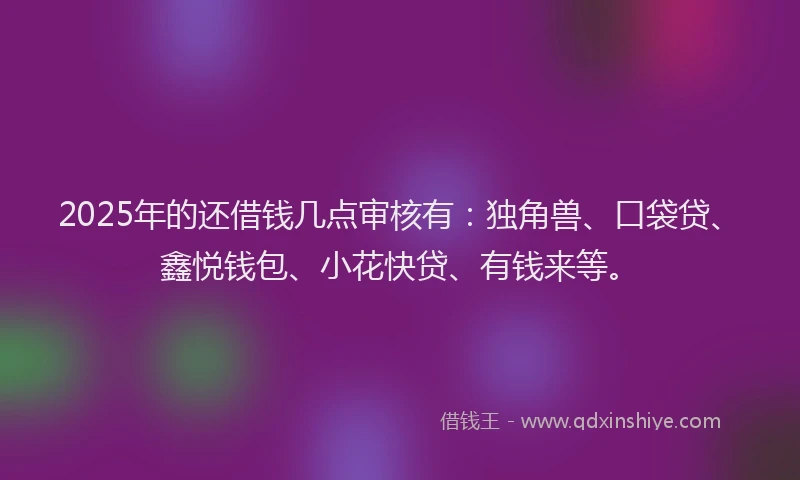 2025年的还借钱几点审核有：独角兽、口袋贷、鑫悦钱包、小花快贷、有钱来等。