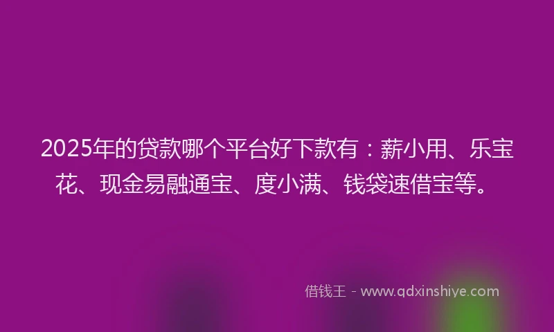 2025年的贷款哪个平台好下款有：薪小用、乐宝花、现金易融通宝、度小满、钱袋速借宝等。