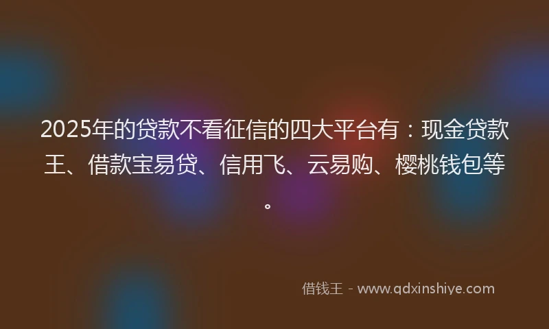 2025年的贷款不看征信的四大平台有：现金贷款王、借款宝易贷、信用飞、云易购、樱桃钱包等。