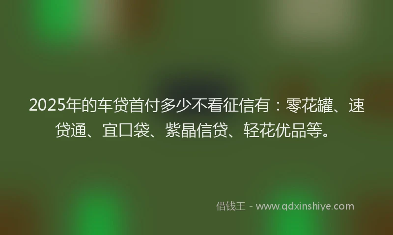 2025年的车贷首付多少不看征信有：零花罐、速贷通、宜口袋、紫晶信贷、轻花优品等。