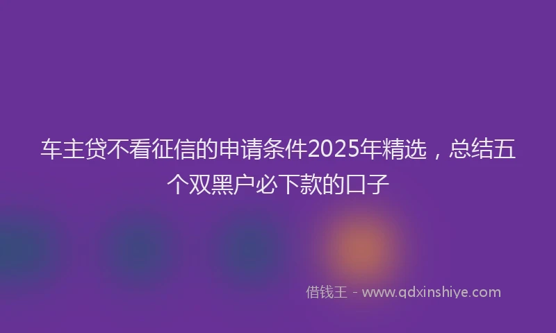 车主贷不看征信的申请条件2025年精选，总结五个双黑户必下款的口子