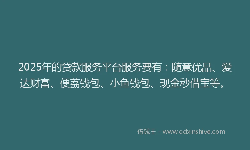 2025年的贷款服务平台服务费有：随意优品、爱达财富、便荔钱包、小鱼钱包、现金秒借宝等。