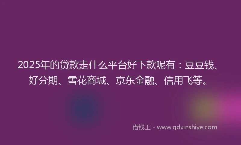 2025年的贷款走什么平台好下款呢有：豆豆钱、好分期、雪花商城、京东金融、信用飞等。