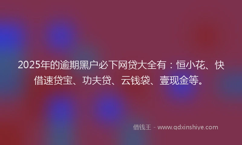 2025年的逾期黑户必下网贷大全有：恒小花、快借速贷宝、功夫贷、云钱袋、壹现金等。