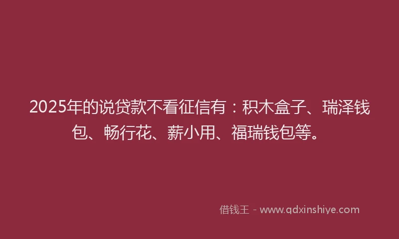 2025年的说贷款不看征信有：积木盒子、瑞泽钱包、畅行花、薪小用、福瑞钱包等。