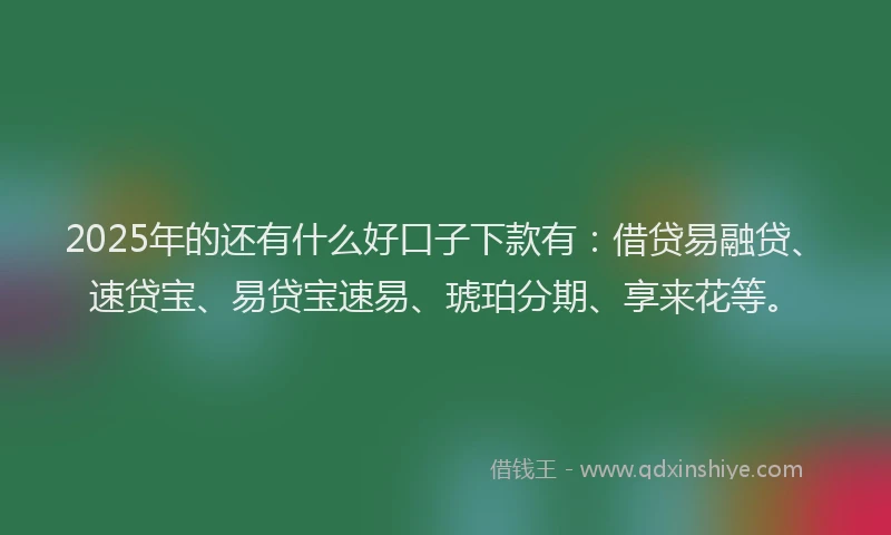 2025年的还有什么好口子下款有：借贷易融贷、速贷宝、易贷宝速易、琥珀分期、享来花等。