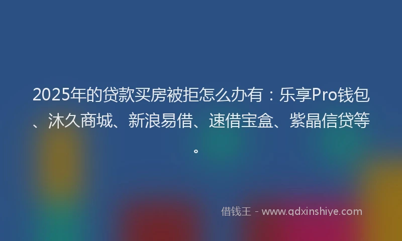 2025年的贷款买房被拒怎么办有：乐享Pro钱包、沐久商城、新浪易借、速借宝盒、紫晶信贷等。