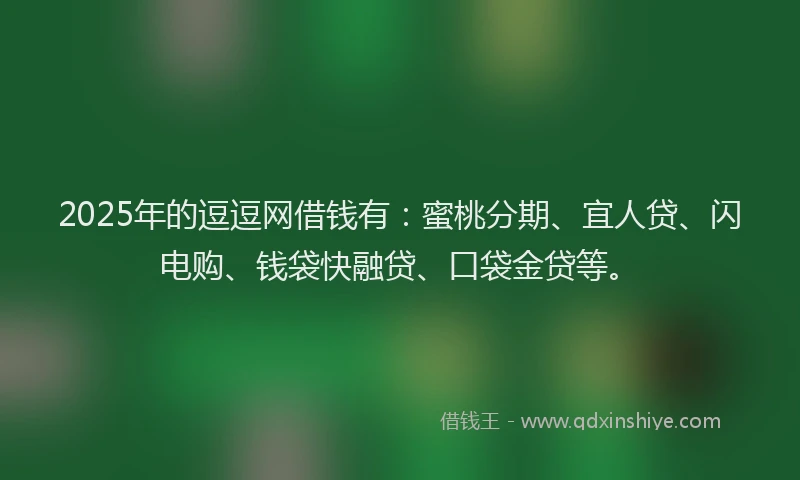 2025年的逗逗网借钱有：蜜桃分期、宜人贷、闪电购、钱袋快融贷、口袋金贷等。