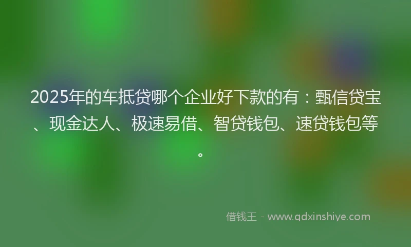 2025年的车抵贷哪个企业好下款的有：甄信贷宝、现金达人、极速易借、智贷钱包、速贷钱包等。