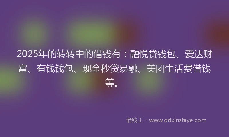 2025年的转转中的借钱有：融悦贷钱包、爱达财富、有钱钱包、现金秒贷易融、美团生活费借钱等。