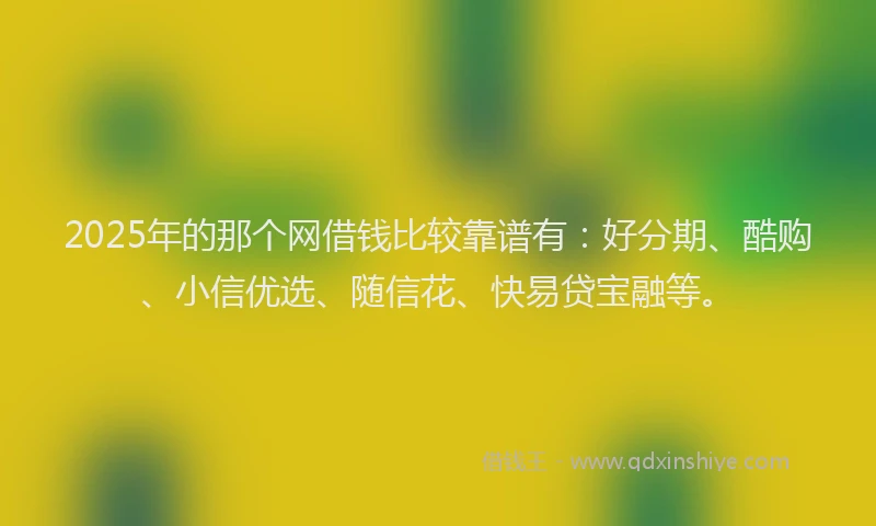 2025年的那个网借钱比较靠谱有：好分期、酷购、小信优选、随信花、快易贷宝融等。